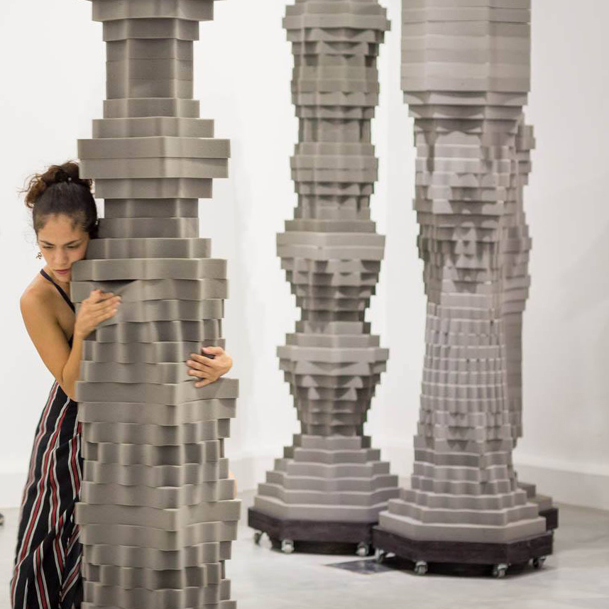 VERA Installation at MAC Lima - Visitors interacting with sculptures