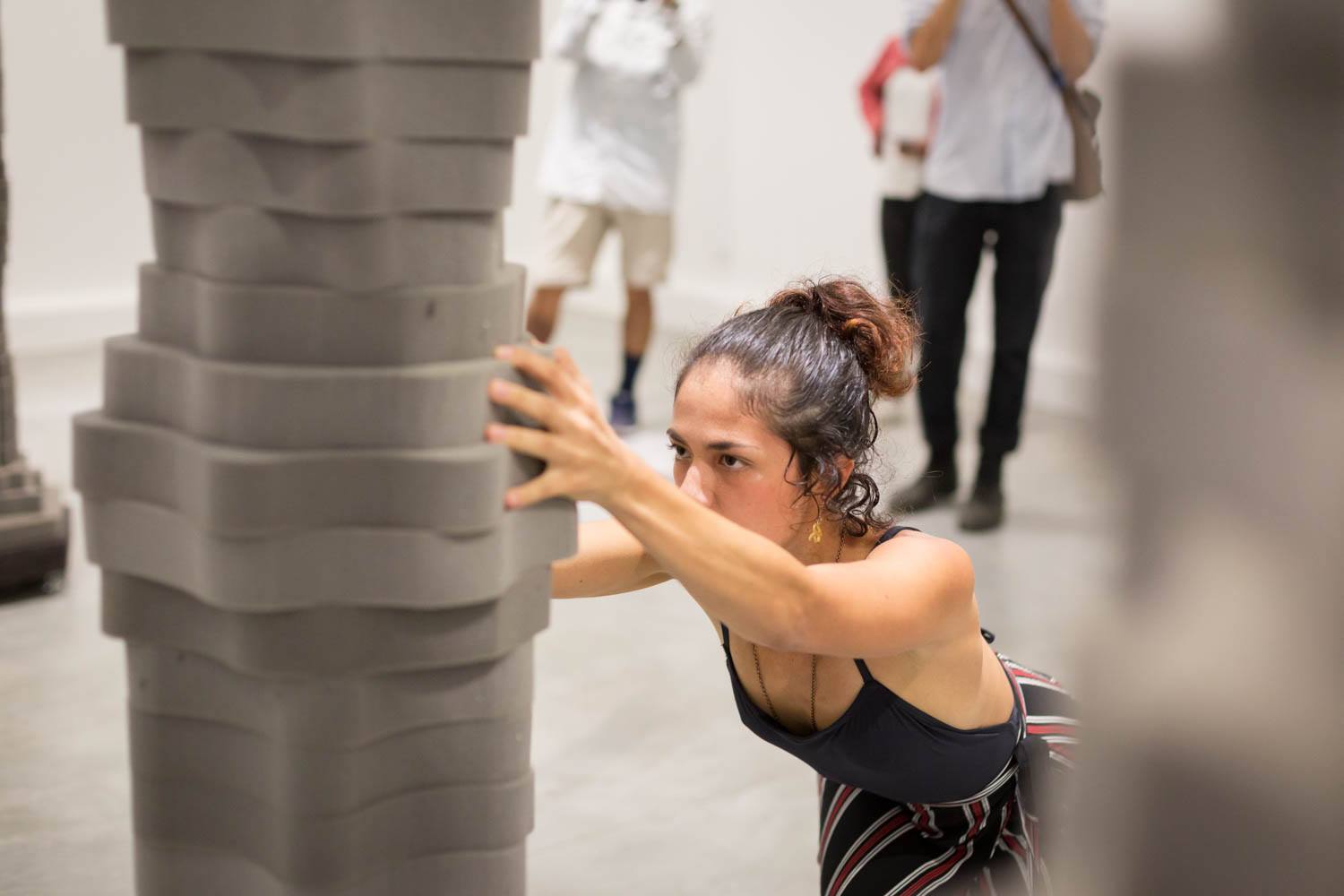 VERA Installation at MAC Lima - Visitors interacting with sculptures