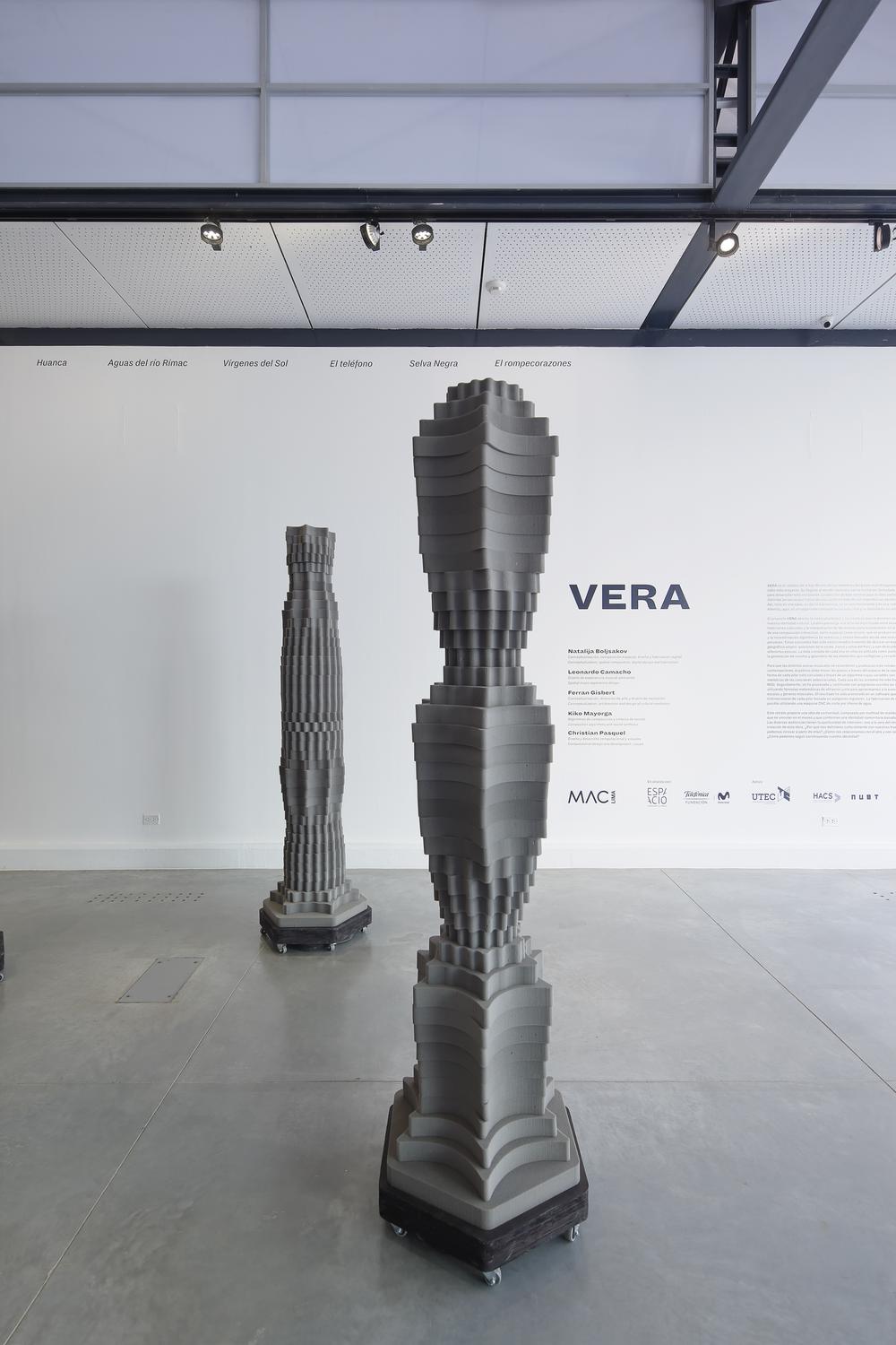 VERA Installation at MAC Lima - Visitors interacting with sculptures