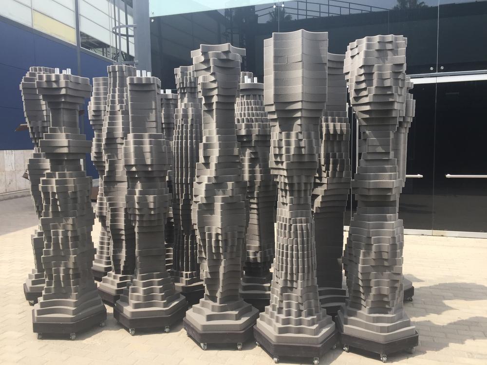 VERA Installation at MAC Lima - Visitors interacting with sculptures