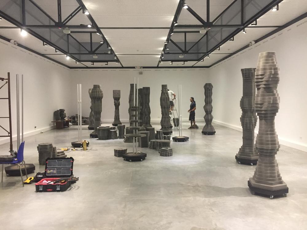 VERA Installation at MAC Lima - Visitors interacting with sculptures